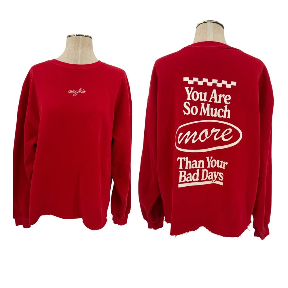 The Mayfair Group Bad Days Graphic Oversized Raw Hem Sweatshirt Red M/L